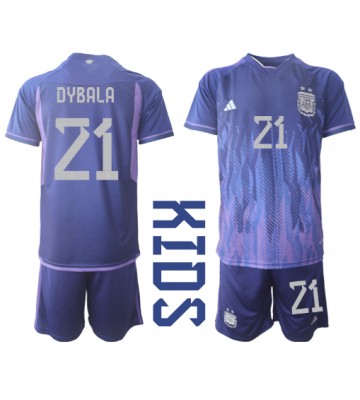 Argentyna Paulo Dybala #21 Koszulka Wyjazdowych Dziecięca MŚ 2022 Krótki Rękaw (+ Krótkie spodenki)